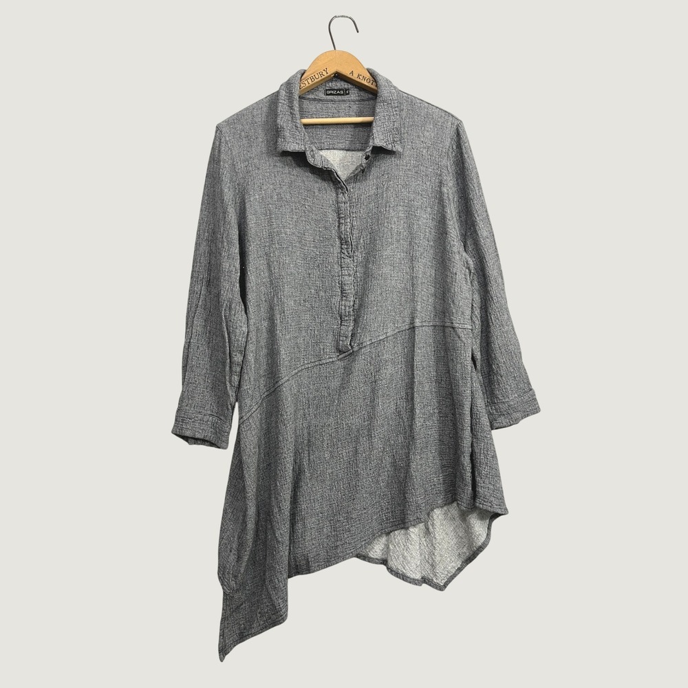 Grizas XL Gray Wool Blend Asymmetrical Lagenlook Tunic Shirt Made in Lithuania